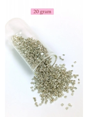 Kesme Cam Boncuk 2mm - 20 Gram - Parlak Gümüş -BNC328