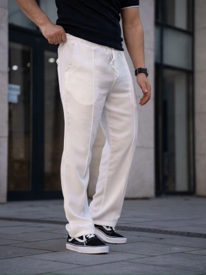 Keten Cepli Çıma Dikişli jogger Buggy Pantalon Rahat kalıp - Beyaz