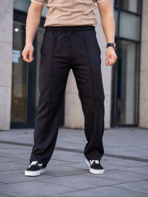Keten Cepli Çıma Dikişli jogger Buggy Pantalon Rahat kalıp - Siyah