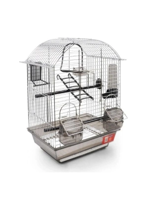 Kiki Excellent Yuvarlak Çatılı Çift Kapılı ve Yemlikli Muhabbet Kuşu Kafesi Krom 43x30x22 Cm