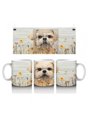 Kır Çiçekleri Arasında Sevimli Köpek – Baskılı Kahve Kupası
