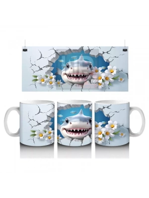 Kiraz Çiçekleri Arasında Gülümseyen Köpekbalığı – Baskılı Kupa