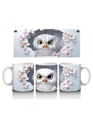 Kiraz Çiçekleri Arasında Minik Baykuş - Baskılı Kahve Kupası