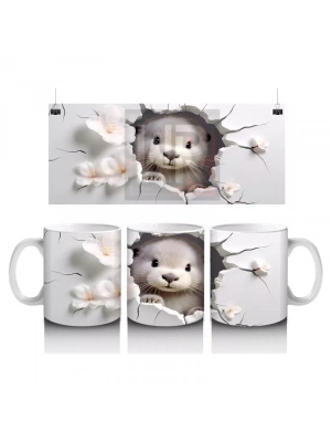 Kiraz Çiçekleriyle Süslenmiş Yavru Samur – Baskılı Kahve Kupası