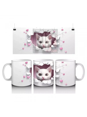 Kiraz Dalları Arasından Bakan Gri Kedi – Baskılı Kupa