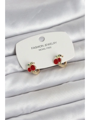 ® Kiraz Model Gold Renk Pirinç Çocuk Küpe