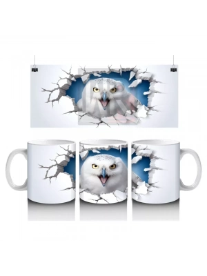 Kırık Duvar Arasında Beyaz Baykuş - Baskılı Kahve Kupası