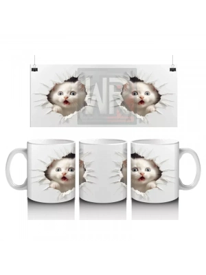 Kırık Duvar Arasında Sevimli Yavru Kedi – Baskılı Kahve Kupası