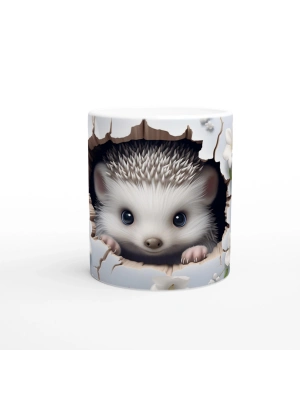 Kırık Duvar Arasından Bakan Kirpi Temalı Baskılı Kupa Bardak