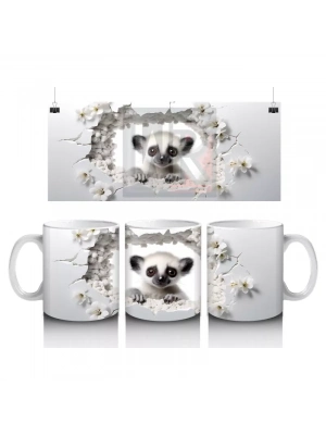 Kırık Duvar Arasından Bakan Tatlı Lemur Tasarımı - Baskılı kahve kupası
