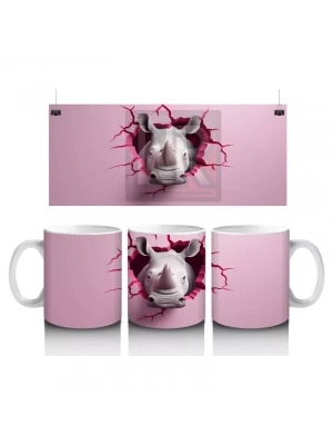 Kırık Duvar Arasından Çıkan Güçlü Gergedan - Baskılı kahve kupası