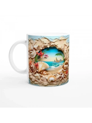 Kırık Duvar Arasından Tropikal Plaj Manzarası Temalı Baskılı Kupa Bardak