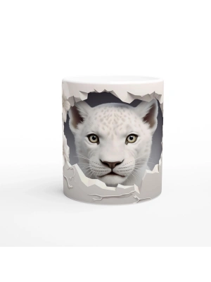 Kırık Duvar Ardındaki Beyaz Leopar Temalı Baskılı Kupa Bardak