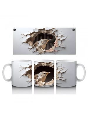 Kırık Duvar Efektli Sevimli Serçe - Baskılı Kahve Kupası