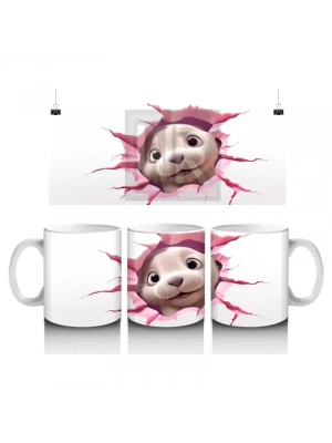 Kırık Duvar Efektli Sevimli Su Samuru Yavrusu - Baskılı Kahve Kupası