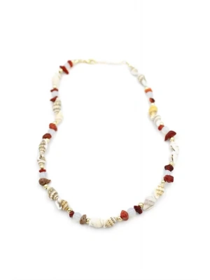 Kırıktaşlı Deniz Kabuğu Kolye - Kırmızı