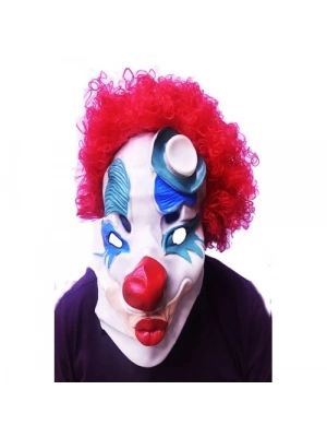 Kırmızı Afro Peruklu Palyaço Maskesi