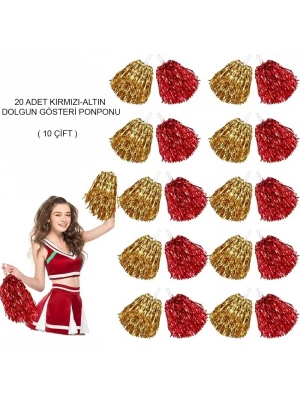 Kırmızı Altın Metalik Dolgun Gösteri Ponponu 20 Adet (10 Çift)