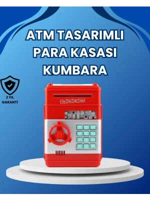 Kırmızı ATM Tasarımlı Şifreli Para Kasası Kumbara