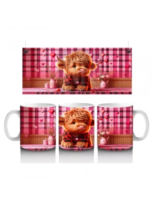 Kırmızı Çizgili Arka Planda Kalpli Kız – Baskılı Kupa