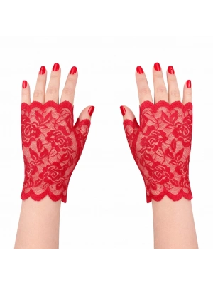 Kırmızı Dantel Parmaksız Kısa Eldiven
