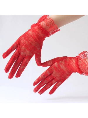 Kırmızı Dantelli Eldiven Yetişkin