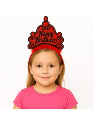 Kırmızı Happy Birthday Doğum Günü Prenses Tacı
