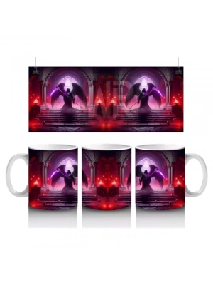 Kırmızı Işıklar Altında Karanlık Vampir Figürlü Cadılar Bayramı Baskılı Kupa Bardak