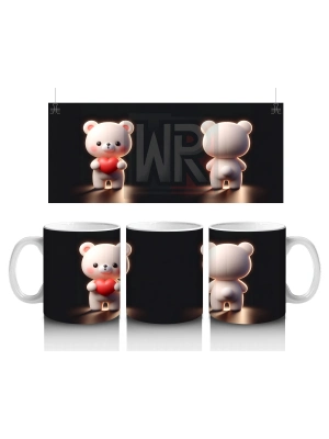 Kırmızı Kalpli Ayıcık ve Arka Yüzü – Baskılı Kahve Kupası