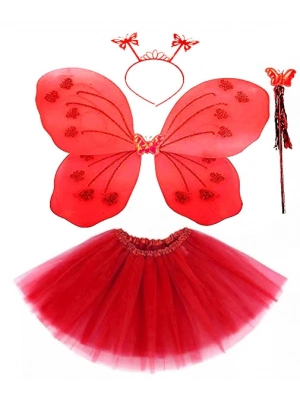 Kırmızı Kelebek Kostümü - Kostüm Aksesuar Seti 4 Parça