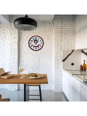 Kırmızı  Kitchen 36 Cm Mutfak Duvar Saati