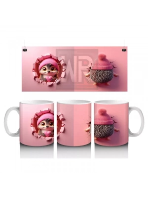 Kırmızı Kurdeleli Sevimli Kız Maskot ve Örgü Bere Figürü – Baskılı Kahve Kupası