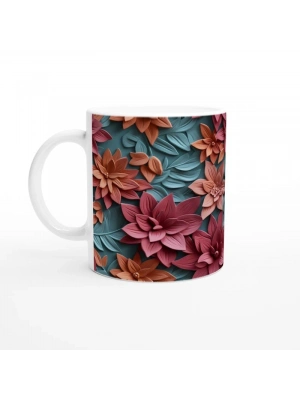 Kırmızı Mercekli Çiçek Desenli Kupa Bardak