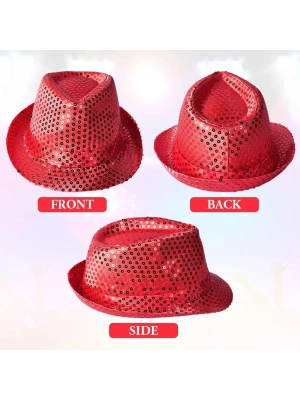 Kırmızı Payetli Fötr Şapka Yetişkin Boy