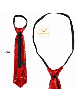 Kırmızı Pul Payetli Işıltılı Parti Kravatı 33 cm