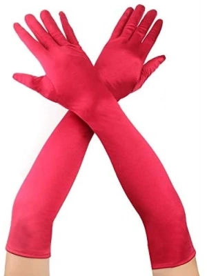 Kırmızı Renk Dirseğe Kadar Uzun Kumaş Eldiven 40 cm