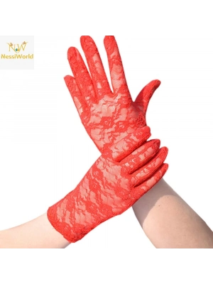 Kırmızı Renk Kısa Dantelli Eldiven