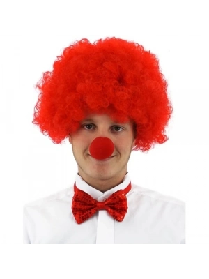 Kırmızı Renk Kıvırcık Afro Palyaço Seti