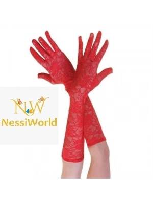 Kırmızı Renk Orta Boy Dantelli Eldiven