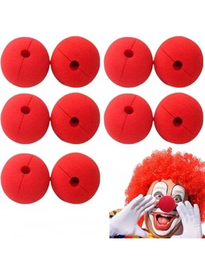 Kırmızı Renk Sünger Palyaço Burnu Takma Burun 10 Adet