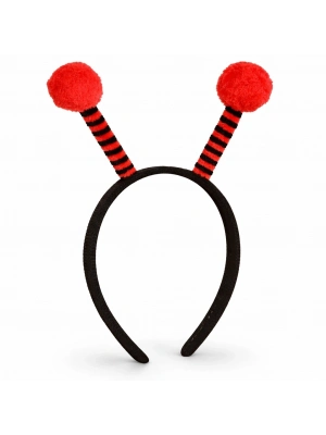 Kırmızı Siyah Uğur Böceği Antenli Taç - Çocuk Uğur Böceği Tacı Mega Ponponlu