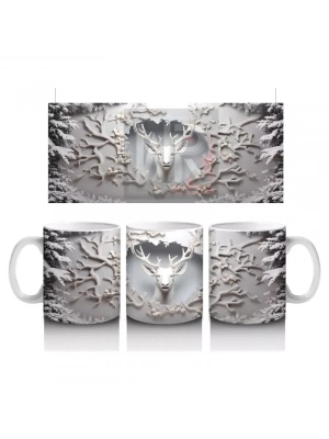 Kış Manzarasında Çatlak Duvardan Bakan Geyik – Baskılı Kahve Kupası