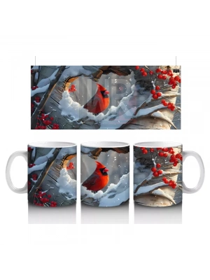 Kış Manzarasında Kardinal Kuşları – Baskılı Kahve Kupası