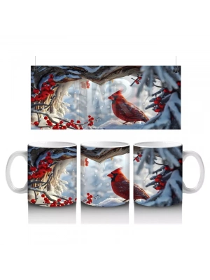 Kış Manzarasında Kardinal Kuşları – Baskılı Kahve Kupası
