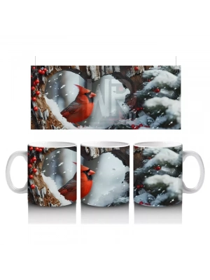Kış Mevsiminde Dallarda Kırmızı Kardinal Kuşu – Baskılı Kahve Kupası