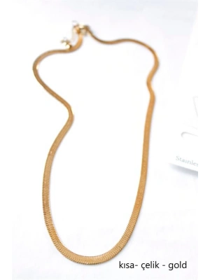 Kısa İtalyan Çelik Kolye-45 CM - Altın