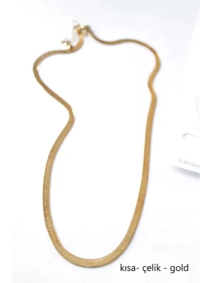 Kısa İtalyan Çelik Kolye-45 CM - Altın
