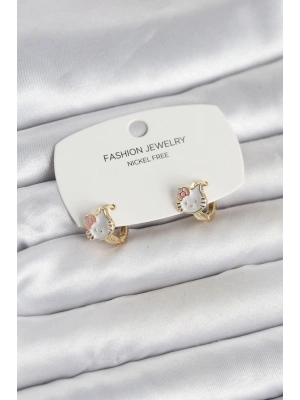 ® Kitty Model Gold Renk Pirinç Çocuk Küpe