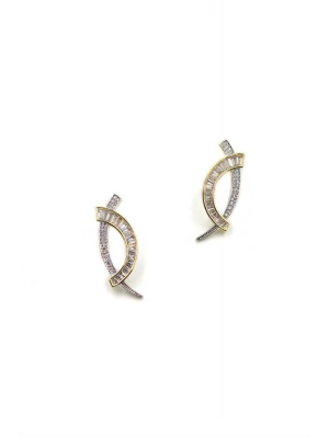 Kıvrımlı Taşlı Küpe - Altın