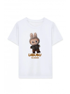 Kız Labubu Çocuk Baskılı T-Shirt - Beyaz